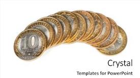  Presentation with wine case stack - PPT theme consisting of russian metallic roubles coins stack background and a white colored foreground