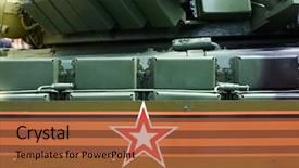  Presentation with tank - Audience pleasing presentation theme consisting of russian military tank close view backdrop and a red colored foreground