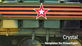  Presentation with tank - Presentation featuring russian military tank close view background and a tawny brown colored foreground