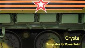  Presentation with tank - Cool new presentation design with russian military tank close view backdrop and a wine colored foreground