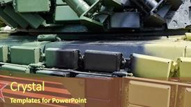  Presentation with tank - Presentation theme enhanced with russian military tank close view background and a tawny brown colored foreground