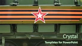 Presentation with tank - Audience pleasing PPT theme consisting of russian military tank close view backdrop and a tawny brown colored foreground