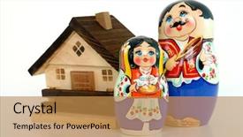  Presentation with russian doll - Presentation theme featuring russian nested dolls and wooden background and a gold colored foreground