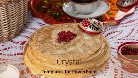  Presentation with pancake - Presentation theme consisting of russian-pancake-blini-with-berries background and a coral colored foreground