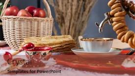  Presentation with pancake - Slide set featuring russian-pancake-blini-with-berries background and a red colored foreground