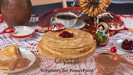  Presentation with pancake - Presentation theme featuring russian-pancake-blini-with-berries background and a coral colored foreground