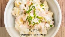  Presentation with russian - Presentation design featuring russian salad in the bowl background and a lemonade colored foreground