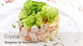  Presentation with russian - Amazing presentation theme having russian-salad-on-the-white backdrop and a coral colored foreground