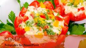  Presentation with served - Slide set consisting of russian-salad-served-in-tomatoes background and a red colored foreground