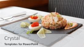  Presentation with crab - Beautiful slides featuring russian-salad-with-crab-meat backdrop and a light gray colored foreground