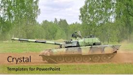  Presentation with tank - Beautiful slides featuring russian tank attack backdrop and a gold colored foreground