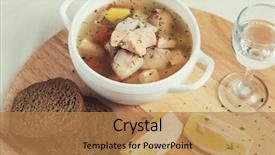  Presentation with vodka - PPT layouts consisting of russian traditional fish soup - ukha served with bread lemon tomato and vodka background and a coral colored foreground