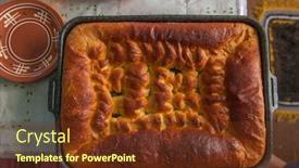  Presentation with russian - Amazing PPT theme having russian traditional homemade bread closeup backdrop and a tawny brown colored foreground