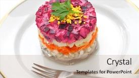  Presentation with malaysian traditional dress - PPT theme with russian traditional salad dressed herring under fur coat background and a coral colored foreground