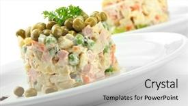  Presentation with russian - PPT theme with russian traditional salad olivier isolated on white background and a light gray colored foreground