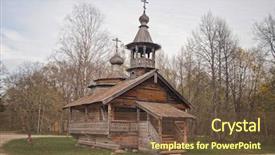  Presentation with russian historical - Presentation featuring russian wooden historical house background and a tawny brown colored foreground