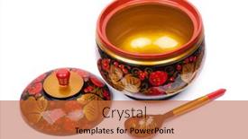  Presentation with utensils - Amazing PPT theme having russian-wooden-utensils-khokhloma backdrop and a red colored foreground