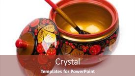  Presentation with utensils - Beautiful slide deck featuring russian-wooden-utensils-khokhloma backdrop and a tawny brown colored foreground