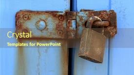  Presentation with padlock - Cool new PPT theme with rusted latch and padlock on weathered blue-painted doors backdrop and a tawny brown colored foreground