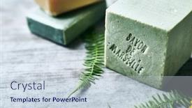  Presentation with natural soap - Audience pleasing PPT theme consisting of rustic-bar-of-natural-marseille backdrop and a sky blue colored foreground
