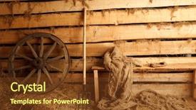  Presentation with village - Amazing slide set having rustic barn wood - interior of village building wheel backdrop and a tawny brown colored foreground