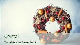  Presentation with rustic - PPT layouts having rustic christmas wreath with decorations background and a sky blue colored foreground