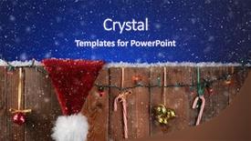  Presentation with dark night - Presentation design having rustic fence with christmas lights bells candy canes and a santa claus hat horizontal format with a light to dark blue night sky and snow effect background and a navy blue colored foreground