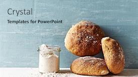  Presentation with rustic healthy - Beautiful PPT theme featuring rustic-homemade-spelt-flour-bread backdrop and a light blue colored foreground