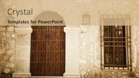  Presentation with facade - Cool new presentation theme with history class - rustic house facade wooden door backdrop and a coral colored foreground