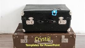  Presentation with welcome - Slides having rustic-leather-vintage-suitcases background and a tawny brown colored foreground