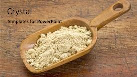  Presentation with rice bran - Audience pleasing theme consisting of rustic scoop of rice bran backdrop and a coral colored foreground