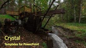  Presentation with mountain water - PPT theme featuring rustic watermill with wheel being background and a wine colored foreground