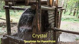  Presentation with mountain water - Presentation design having rustic watermill with wheel being turned by force of falling water from altai mountain river background and a tawny brown colored foreground