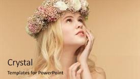  Presentation with watercolor wreath of flowers - Colorful slide set enhanced with rustic wedding - picture of young woman wearing backdrop and a coral colored foreground