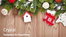  Presentation with snow tree - Theme with rustic winter holiday - christmas wooden background with snow background and a coral colored foreground