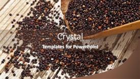  Presentation with grown - Colorful theme enhanced with rustic wooden scoop of black quinoa grain grown in bolivia white grunge background backdrop and a tawny brown colored foreground
