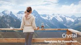  Presentation with mountain snow - Audience pleasing slide deck consisting of rustic wooden terrace on mountain backdrop and a coral colored foreground