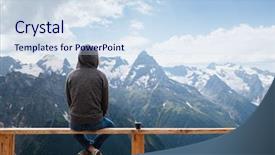  Presentation with wood rustic urban furniture - PPT theme featuring rustic wooden terrace on mountain background and a sky blue colored foreground