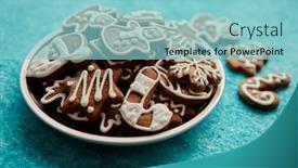 Presentation with gingerbread - Presentation theme featuring rustical-plate-filled-with-delicous background and a light blue colored foreground