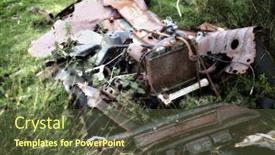  Presentation with industrial rusty tubes - PPT layouts consisting of rusty car wreck integrating itself into nature background and a tawny brown colored foreground