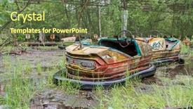  Presentation with pripyat - Presentation theme consisting of rusty cars in abandoned playground background and a tawny brown colored foreground