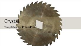  Presentation with blade - Theme featuring rusty circular saw blade isolated background and a coral colored foreground