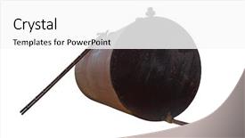  Presentation with storage tank - Colorful presentation theme enhanced with rusty cylinder tank isolated backdrop and a white colored foreground