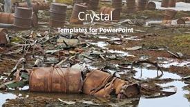  Presentation with fuel - Amazing PPT theme having rusty fuel and chemical drums backdrop and a violet colored foreground