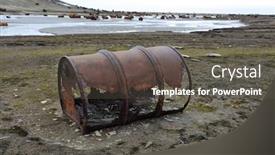  Presentation with fuel - PPT layouts with rusty-fuel-and-chemical-drums background and a dark gray colored foreground