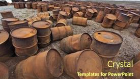  Presentation with fuel - Slide deck featuring rusty-fuel-and-chemical-drums background and a tawny brown colored foreground