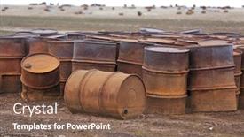  Presentation with fuel - Presentation with rusty-fuel-and-chemical-drums background and a tawny brown colored foreground