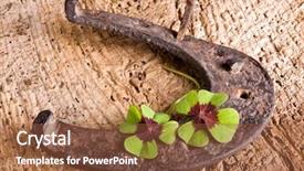  Presentation with shoe - Audience pleasing slides consisting of rusty horse-shoe and clover backdrop and a tawny brown colored foreground