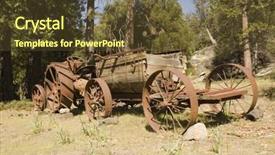  Presentation with old farm - Presentation theme having rusty old farm equipmrent tractor and thrasher on a trailer background and a tawny brown colored foreground