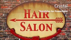  Presentation with hair salon - Colorful theme enhanced with rusty old retro arrow sign with the text hair salon backdrop and a red colored foreground